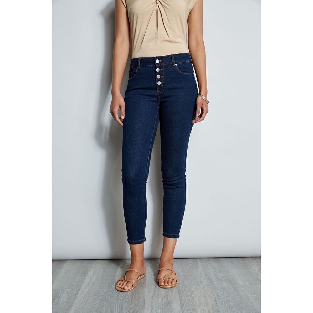 TAHARI Emily SKINNY BUTTON DENIM capri JEANS size 6 BNWT
